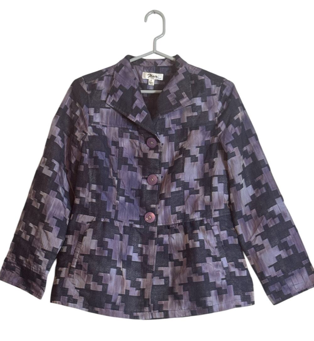 Y2K Digital Camouflage Geometric Print Purple Jacket Blazer Small Loud Statement